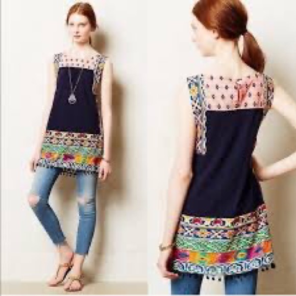 🆕 Anthropologie Multicolor Embroidered Tunic - Picture 3 of 15